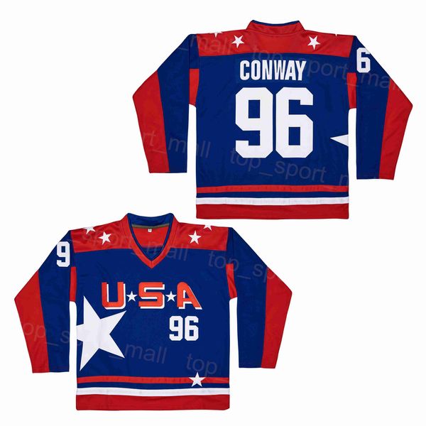 Collège Hockey US 96 Charlie Conway Jersey Mighty Team Couleur Bleu Broderie Et Couture Respirant Université Vintage Pour Les Amateurs De Sport Respirant Pur Coton Rétro