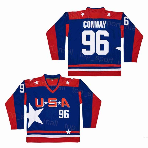 College Hockey US 96 Charlie Conway Jerseys Mighty Team Couleur Bleu Broderie Et Couture Respirant Université Vintage Pour Les Fans De Sport Respirant Pur Coton Rétro
