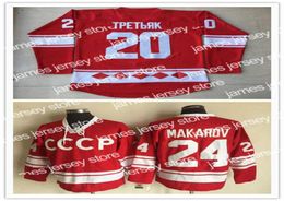 Le hockey universitaire porte 1980 Vintag CCCP Russie Hockey 20 Vladislav Tretiak 24 Makarov Jerseys Mentes pas cher 100 Centré Red White Alt6749911