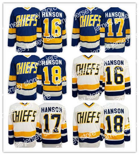 Le hockey universitaire porte les fr￨res 2016 Charlestown Slap Shot Movie CCM Hockey Jerseys pas cher 16 Jack Hanson 17 Steve Hanson 18 Jeff Hanson 7 Reggie Dunlop Blue