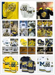 College Hockey Wears 2022 NCAA Custom Michigan Wolverines Hockey Jersey 43 Quinn Hughes Jerseys 19 DYLAN LARKIN Jersey 17 Johnny Beecher 19 Brendan Brisson 31