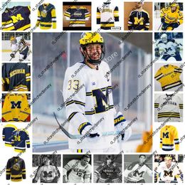 College Hockey draagt ​​2022 NCAA Custom Michigan Wolverines College Stitched Hockey Jersey 74 Nicholas Boka 2 Luke Martin 13 Jake Slaker 33 Joseph Cecconi Mackie