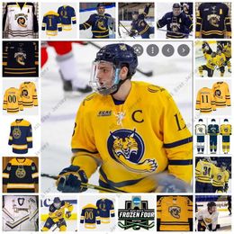 College Hockey Wears 2022 NCAA Frozen Four Custom QU Quinnipiac Bobcats Hockey Jersey 23 Zach Metsa 13 Chase Priskie 24 Bo Pieper 14 Derek Smith 31 Keith