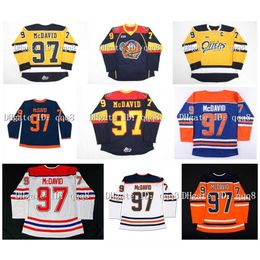College Hockey Wears 97 Connor McDavid Jersey Erie Otters Blanc Bleu Orange Jaune Noir OHL COA Reverse Retro Hockey Jersey Taille S-XXXL