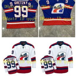 College Hockey draagt ​​99 Wayne Gretzky wha racers Jersey Blue White 1978-79 Vintage genaaid elke nummernaam Retro Hockey Jersey