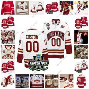 College Hockey Wears College Hockey Wears 2022 NCAA Frozen Four Championship Custom Denver Pioneers DU ICE Hockey Jersey 7 Brett Stapley 8 Carter Savoie 9 Owen