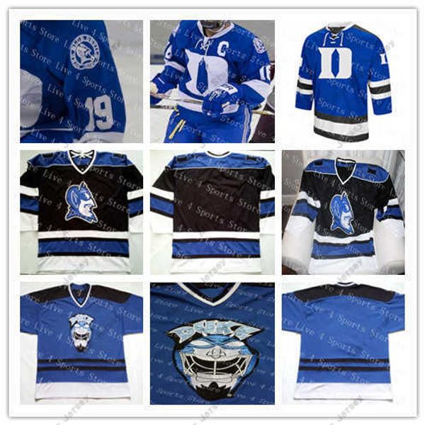 College Hockey Wears Custom Duke Blue Devils NCAA College Jerseys Hombre Cualquier nombre Cualquier número Buena calidad Hockey sobre hielo Jersey barato Royal Black White Alternate S-4XL