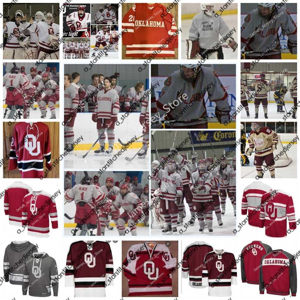 L'hockey universitario indossa la maglia da hockey personalizzata Oklahoma OU 0 Ben Jawad 4 Bobby McKinley 7 Brenden Sinclair 8 Bailey Prouty 9 Logan Sadler 10 Tristan Bonifay 11 Nate