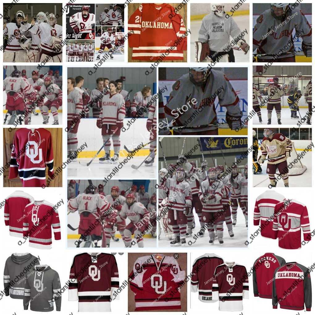 College Hockey trägt individuelles Oklahoma OU Hockey-Trikot 0 Ben Jawad 4 Bobby McKinley 7 Brenden Sinclair 8 Bailey Prouty 9 Logan Sadler 10 Tristan Bonifay 11 Nate