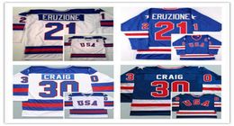 College Hockey draagt Man Retro 1980 VS ijshockeytruien 17 Jack Ocallahan 21 Mike Eruzione 30 Jim Craig Sticthed Blauw Wit Alt7319539