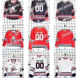 College hockey draagt ​​NIK1 2016 Aangepast ohl niagara icedogs jersey heren dames kinderen zwart wit rood ijshockey goedkope truien op maat elke naam elke nr.