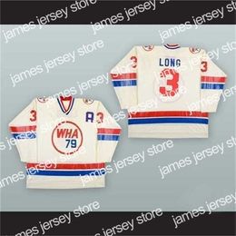 College Hockey Wears Nik1 40Nik1 tage Men WHA 3 Barry Long 1978-79 WHA All Star broderie Jeu White Hockey Jersey Custom