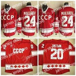 College Hockey Wears Nik1 CCCP 1980 Russie Hockey Jersey Ice 24 Sergei Makarov 20 Vladislav Tretiak Rouge Blanc Tous cousus Accueil Sport Qualité