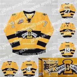 Le hockey universitaire porte Nik1 personnalisé Brandon Wheat Kings # 9 Ivan Provorov # 19 Nolan Patrick # 27 Ron Hextall Maillot de hockey jaune cousu s brodé personnalisé