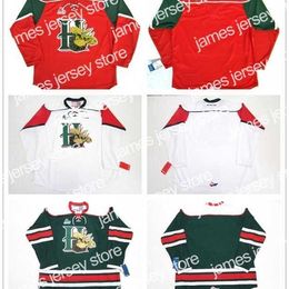 College hockey draagt ​​NIK1 aanpassing QMJHL Halifax Mooseheads 2012-Pres Mens Dames Kids Hockey goedkope Jerseys doel Cut Custed Aange Naam nr. Wit groen rood