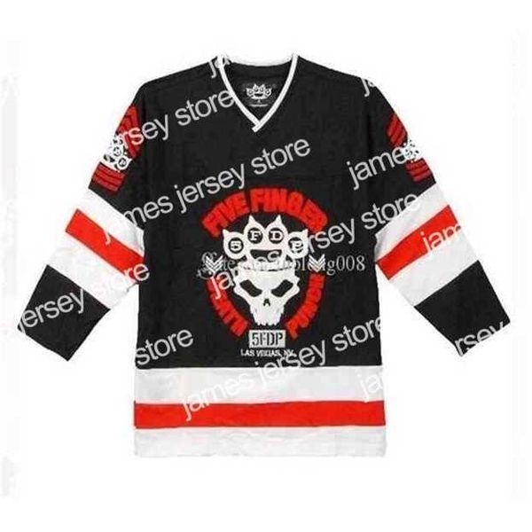 Le hockey collégial porte Nik1 Five Finger Death Punch Punch Men's Hockey Jersey Black broderie cousé Personnaliser n'importe quel numéro et nom en maillots