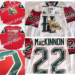 College Hockey Wears Nik1 Halifax Mooseheads # 22 Chandail de hockey NATHAN MacKINNON Personnaliser les chandails de hockey brodés 100% blancs rouges