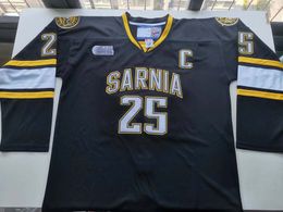 College Hockey Wears Photos physiques Kowell sarnia sting # 25 J. Kyrou Hommes Jeunes Femmes Vintage High School Taille S-5XL ou n'importe quel maillot avec nom et numéro