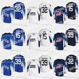 College Hockey draagt ​​Thr 2019 IIHF Womens World Championship USA Team 15 Sydney Brodt 32 Shelly Picard 39 Melissa Samoskevich Blank Ice Hockey Jersey