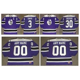 College Hockey porte un maillot vintage Cleveland 3 Shmyr 30 GERRY CHEEVERS violet personnalisé CCM Retro Hockey