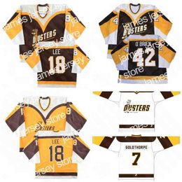 College Hockey draagt Vintage Dusters Hockey Jersey 42 Jim OBrien 7 Goldthorpe 18 Brian Lee Binghamton Broome borduurwerk naaien Jerseys Aangepaste naam en nummer