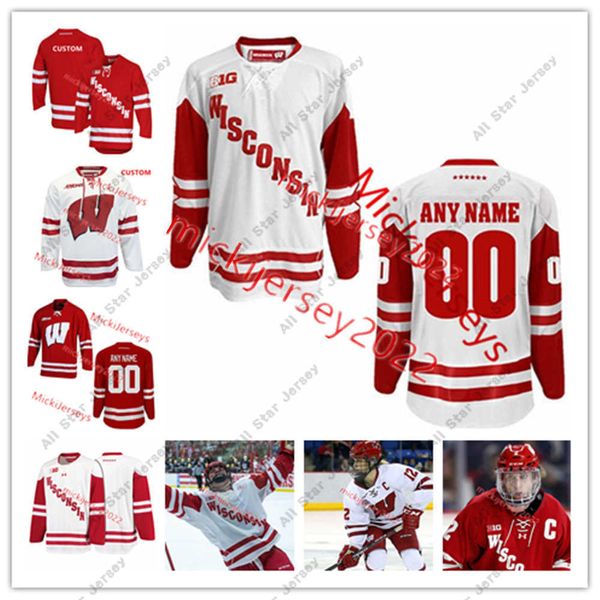 Le hockey universitaire porte un maillot de hockey des Badgers du Wisconsin cousu sur mesure pour hommes Corson Ceulemans Dominick Mersch Jack Gorniak Mathieu De St. Phalle Brock
