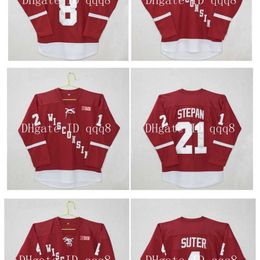 College Hockey Wears Wisconsin Madison Jerseys Ryan Suter Joe Pavelski Derek Stepan Red Stitching Chandails de hockey personnalisés