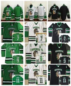 Hockey sur glace du collège 7 TJ Oshie Jersey Men du Nord Dakota Fighting Sioux Vinatge 9 Jonathan Toews 11 Zach Parise cousue noire blanche 2916616