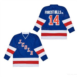 College J.Cole 14 Forest Hills Dr. Hockey Jerseys Film Tous cousus pour les fans de sport Université Respirant Vintage Pull Team Couleur Bleu Retraite Pur Coton Mans