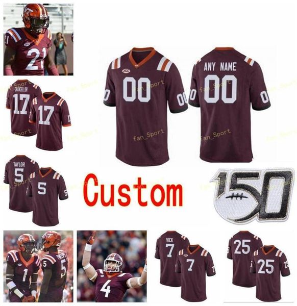 Maillots universitaires Virginia Tech Hokies 14 Damon Hazelton 17 Kam Chancellor 2 Hendon Hooker 24 Terius Wheatley Football personnalisé cousu4475624