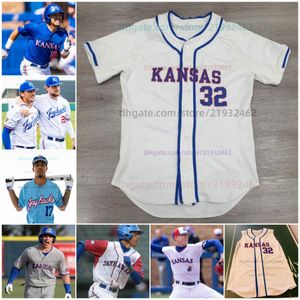 Maillot de baseball College Kansas Jayhawks Personnalisé n'importe quel nom n'importe quel numéro tous cousus Chase Diggins Luke Leto Janson Reeder Dominic Voegele Cooper Combs Trumper