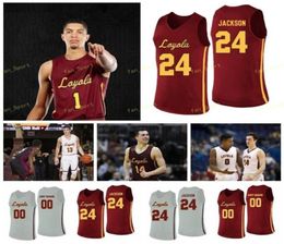 College Loyola Chicago Ramblers basketbalshirt 23 Cooper Kaifes 24 Aundre Jackson Tate Alcock Hall 25 Krutwig op maat gestikt7389984