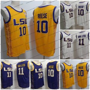 Maillots de basket-ball College LSU Tigers 10 Angel Reese Hailey Van Lith 11 Maillot cousu violet blanc pour homme