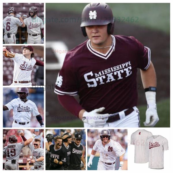 Universidad del estado de Mississippi Jersey de béisbol Kellum Clark Evan Siary Nate Chester Will Gibbs Cade Smith Cole Cheatham Stone Simmons Max Miller Luke Hancock