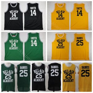 College OF The Fresh Prince 14 Will Smith Jersey Film BEL-AIR (BEL AIR) Basketball 25 Carlton Banks Maillots Jaune Vert Noir (TV Sitcom)