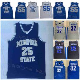 College State Tigers Basketball 32 James Wiseman Maillots 55 William Wright 25 Penny Hardaway University Broderie Et Couture Noir Bleu Blanc Gris Chemise NCAA
