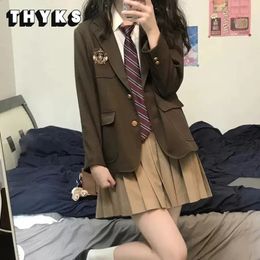 Uniforme collégial Jk trois pièces pour femmes, petit Blazer taille haute, jupe plissée, ensemble pour filles, printemps automne japonais 240202