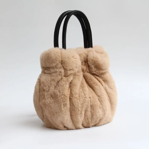 Collège Style hiver fourrure loutre lapin cheveux ébouriffé sac à main mode tendance unique épaule diagonale croix dames sac en peluche 240104