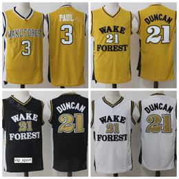 NCAA College Tim Duncan Jersey 21 Wake Forest Demon Deacons Basketbal Chris Paul Jerseys 3 University Stitched Team Geel zwart wit