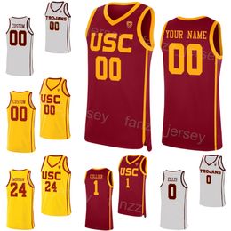 College USC Trojans Basketball 1 Isaiah Collier Jersey Femme Jeune Homme 5 Boogie Ellis 0 Johnson 24 Joshua Morgan 4 Oziyah Sellers 10 DJ Rodman 22 Arrinten Page Chemise