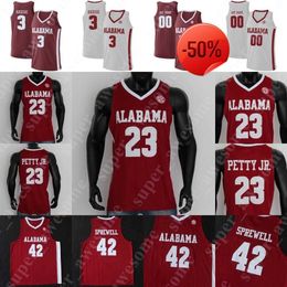 Ropa universitaria Ncaa Alabama Crimson Tide Camiseta de baloncesto Kira Lewis Jr Jaden Shackelford John Petty Jr Herbert Jones Robert Horry Alex