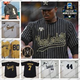 College draagt ​​aangepaste NCAA Vanderbilt Commodores Baseball Jersey Swanson 8 Jesaja Thomas 16 Martin 22 Jack Leiter 51 Bradfield Jr 80 Rocker Stitched