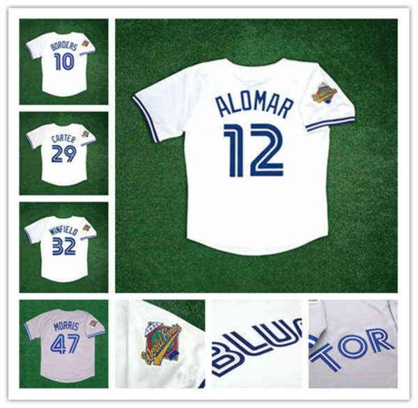 College porte des maillots de baseball personnalisés Toronto 1992 Retro WS Joe Carter Roberto Alomar Pat Borders Dave Winfield John Olerud David 9042033