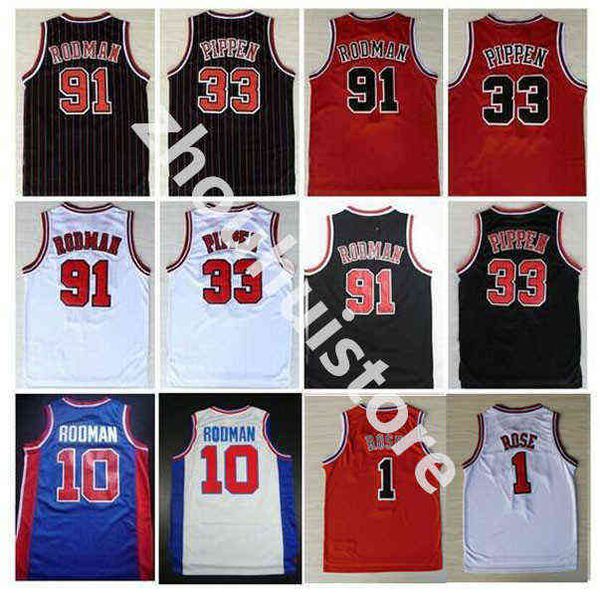 College Wears Hombres # 91 Dennis Rodman Jersey # 33 Scottie Pippen Jerseys The Worm 10 # Dennis Rodman- Hombres Camisa deportiva cosida Rojo Blanco Bck