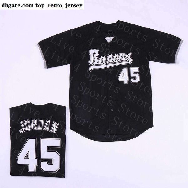 Collège porte des hommes Birmingham Barons 45 Michael MJ maillot noir blanc gris cousu film maillots de Baseball Ch
