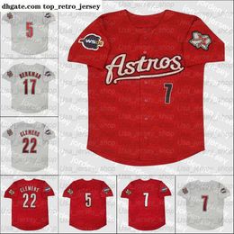 La universidad viste la camiseta retro de local de béisbol de Houston 2005 17 Lance Berkman 21 Andy Pettitte 22 Roger Clemens
