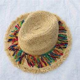 Ruban de gland coloré décorer chapeau de paille ombrage chapeau de soleil dame mode chapeau de plage Jazz chapeau d'été pour femme 240226