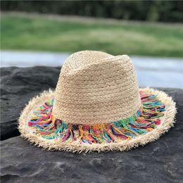 Coloerfull ruban de tassel décorer le chapeau de paille ombrage caps de soleil fashion plage cap jazz chapeaux de seau d'été 240415