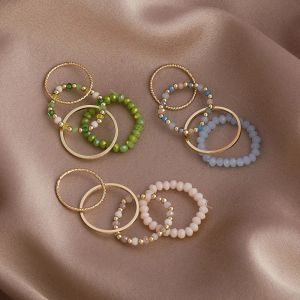 Coloful kralen ringen zetten schattige minimalistische kraal elastische ring Korea geometrische sieraden voor vrouwen creatieve accessoires feest geschenk