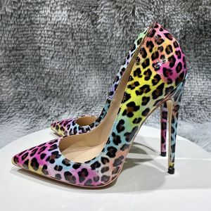 Coloful Leopard Print Red Bottom Shoes Women Pointed Toe Stiletto Pumps Sexy Celebrity Night Club Party High Heel Shoes 2023 Nieuw 12 cm 10 cm 8 cm groot formaat 44 45